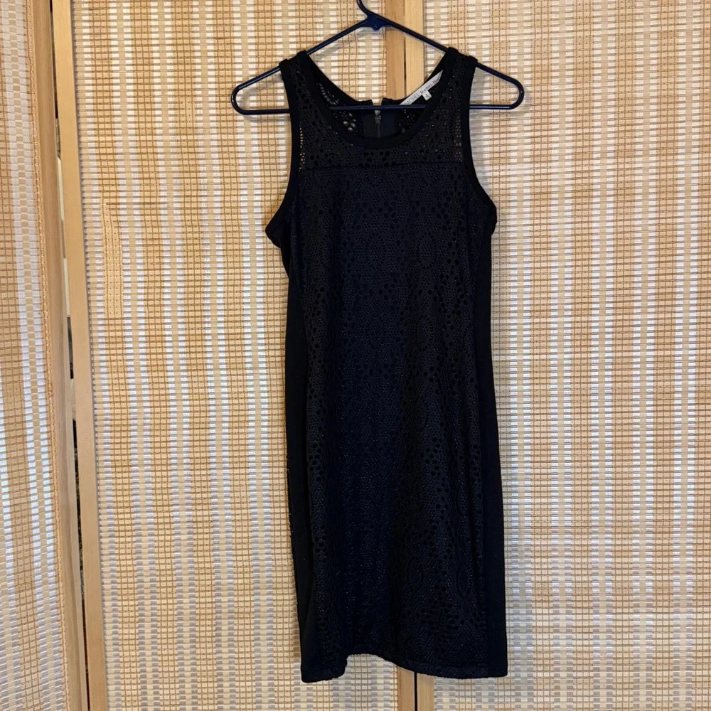 Rachel Rachel Roy Black Eyelet Lace Sheath Dress Sleeveless Back Zip Womens S